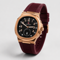 Reward Sport-Luxe Cushion-Case Men’s Quartz Watch (Maroon Strap & Black Dial)