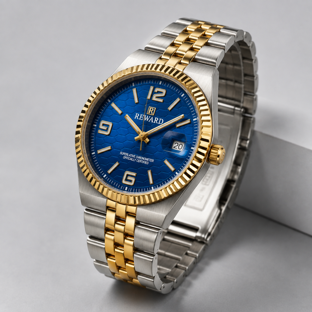 Reward Classic Two-Tone Gold and Silver Textured Dial Men’s Quartz Watch (Champagne Gold Dial).