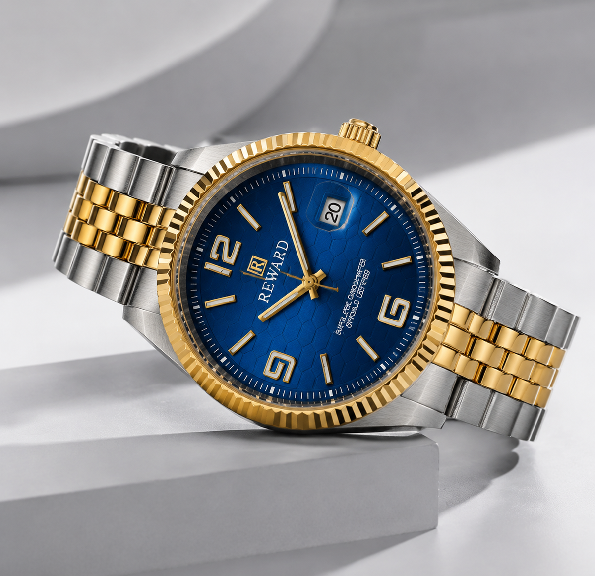 Reward Classic Two-Tone Gold and Silver Textured Dial Men’s Quartz Watch (Champagne Gold Dial).
