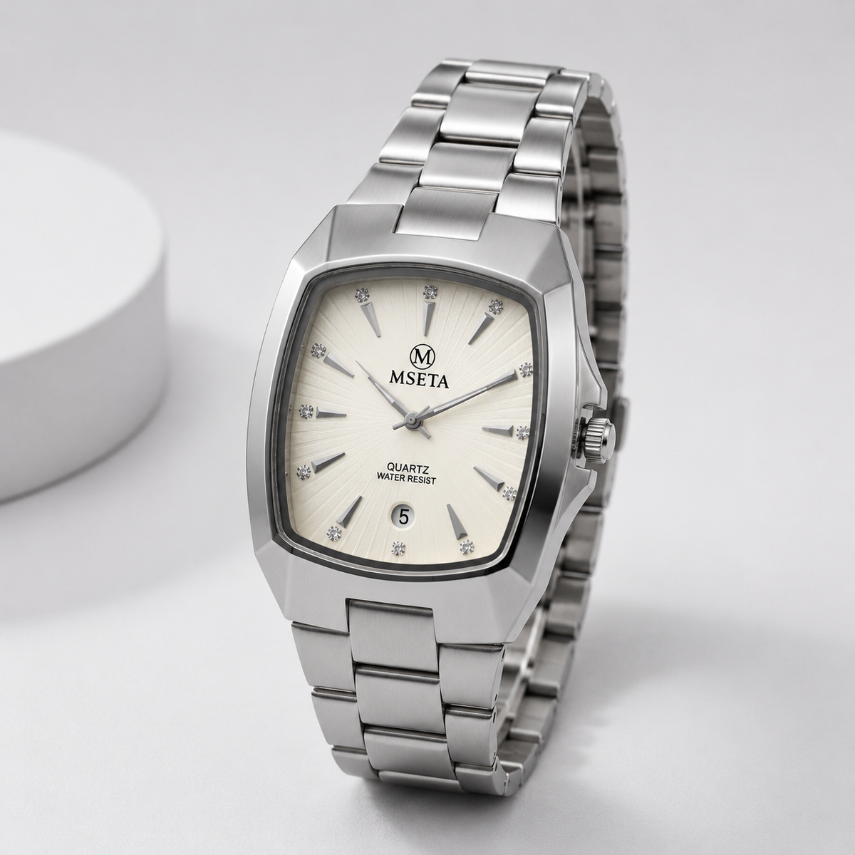 MSETA Timeless Elegance Cushion-Case Crystal Dial Men’s Quartz Watch (Champagne Dial)