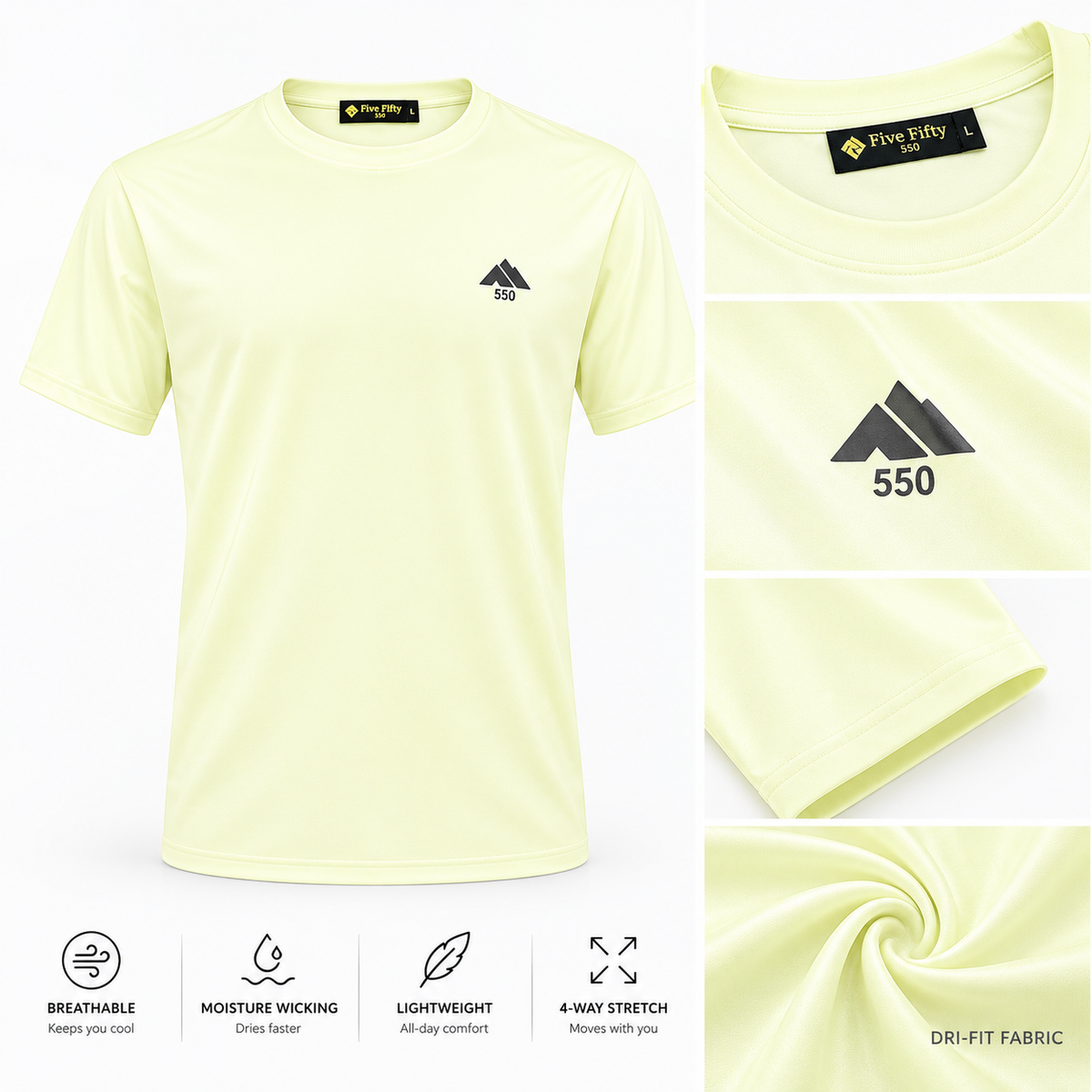 Men's Cream Short Sleeve Dri-Fit Performance T-Shirt | Five Fifty