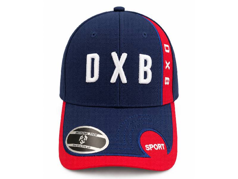 DXB Navy Blue & Red Embroidered Baseball Cap – Unisex Hat | Five Fifty 550