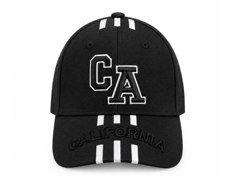 CA Embroidered Black Baseball Cap – Striped Cotton Hat | Five Fifty 550