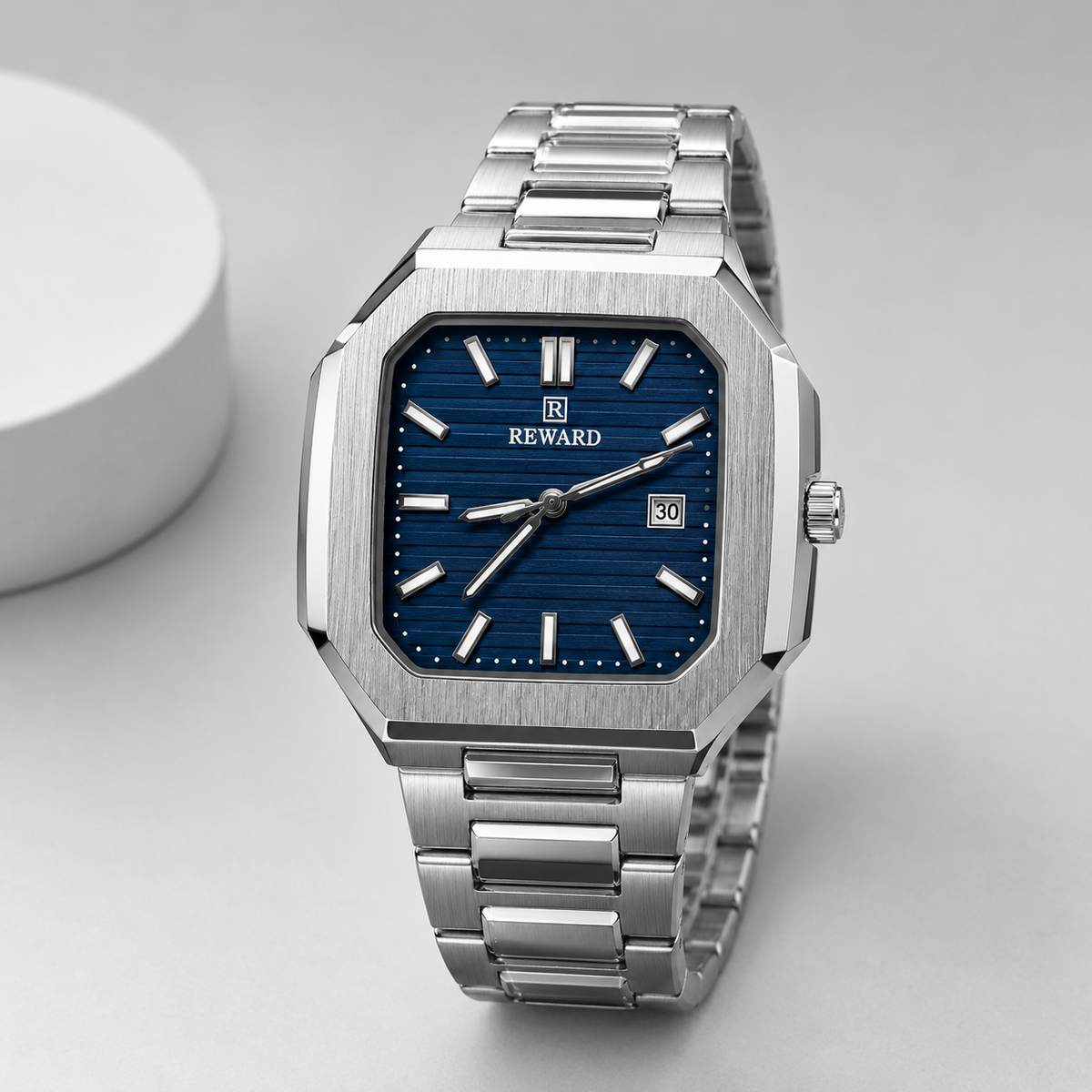 Reward Men’s Square Blue Dial Watch – Stainless Steel Bracelet | Five Fifty