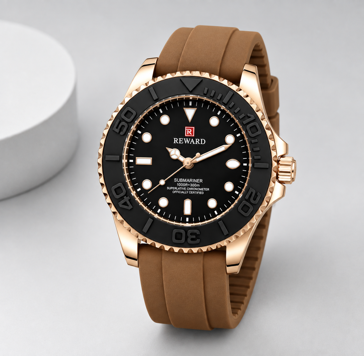 Reward Men's Rose Gold Submariner Diver Watch – Black Dial | Five Fifty 550