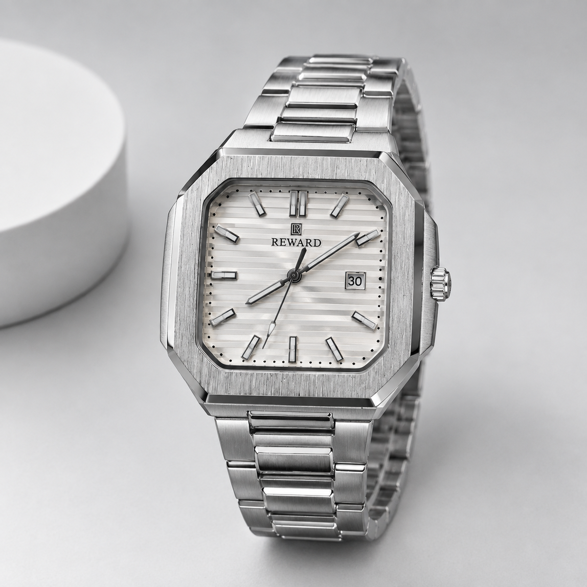 Reward Men’s Square White Dial Watch – Stainless Steel Bracelet | Five Fifty