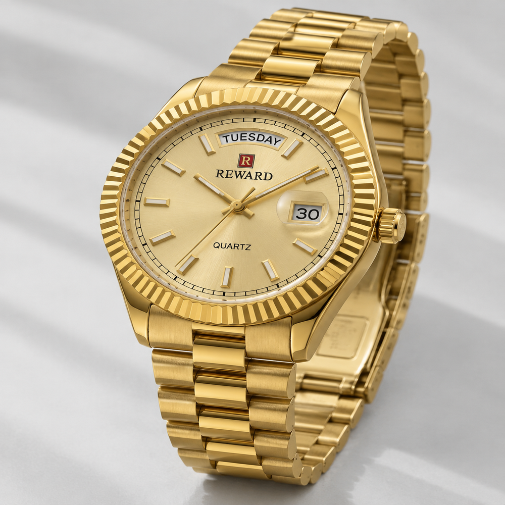 Reward Prestige All-Gold Day-Date Men’s Quartz Watch (Gold Dial)