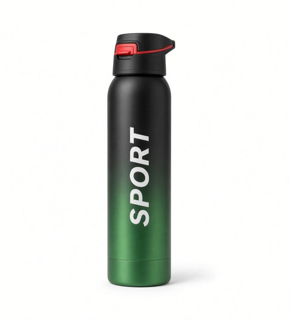 Stainless Steel Double Wall Vacuum Flask 500ml | Insulated Sports Water Bottle with Straw - (Black & Green)