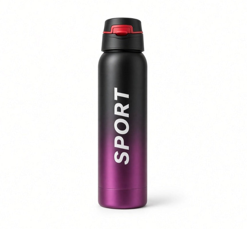Stainless Steel Double Wall Vacuum Flask 500ml | Insulated Sports Water Bottle with Straw - (Black & Purple)