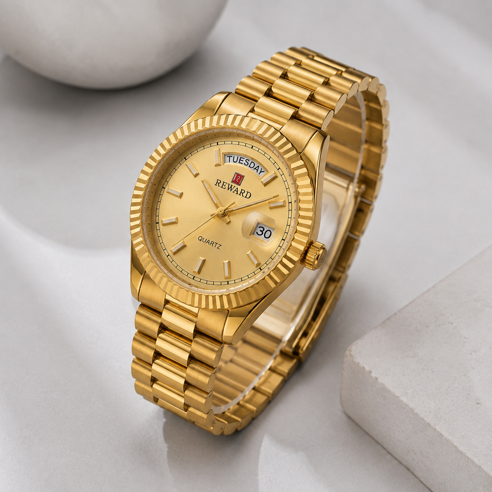 Reward Prestige All-Gold Day-Date Men’s Quartz Watch (Gold Dial)